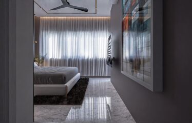 A bedroom view of a 3 bedroom house for sale at Regimanuel Satellite City Adenta in Accra with just the lower part of the bed in showing.