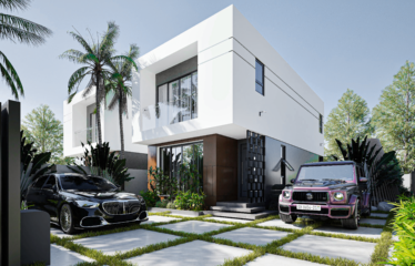 The front view of a white 2 bedroom townhouse for sale in Adent 2 cars parked at the front section of the house.